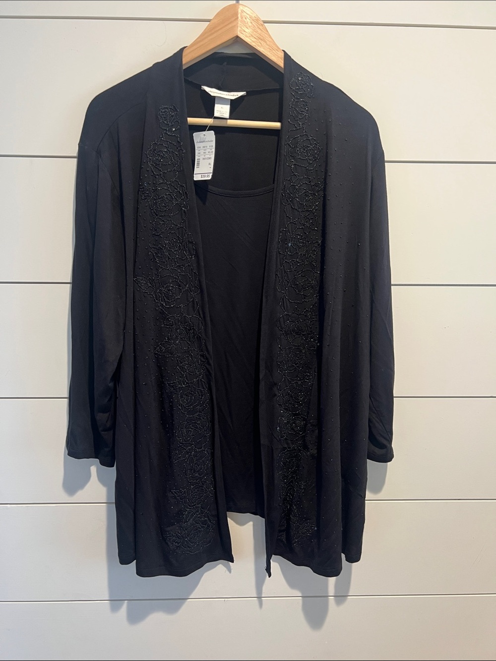 Christopher & Banks Black Embellished Open Cardigan